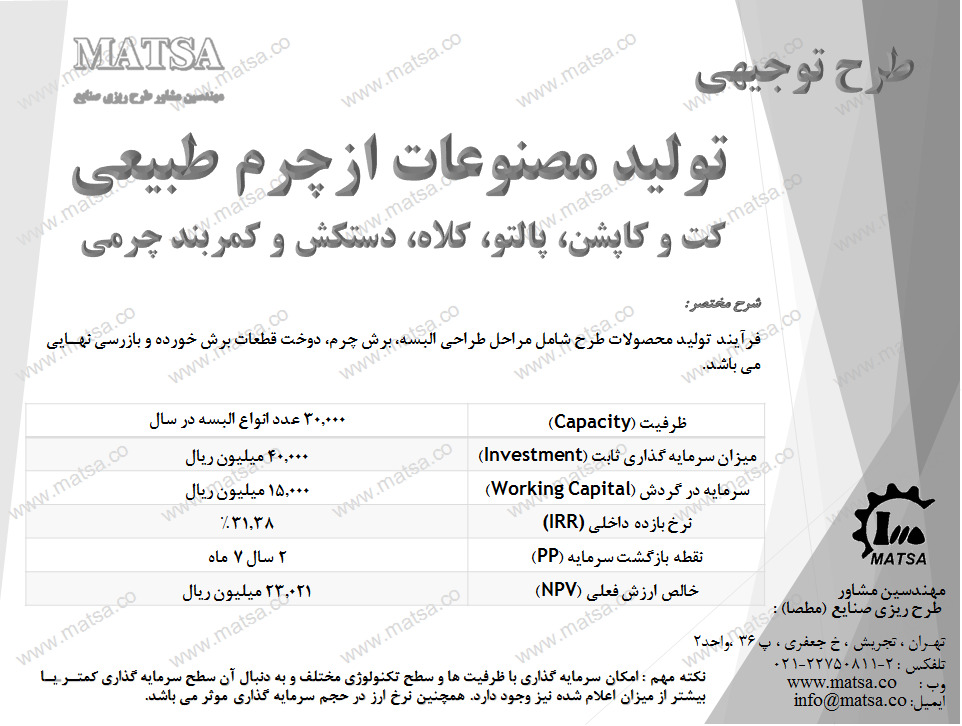 طرح توجیهی مصنوعات از چرم طبیعی